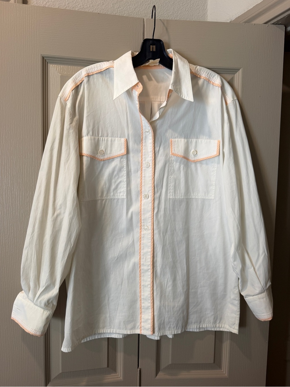 Escada - White Button-Up Shirt with Orange Trim